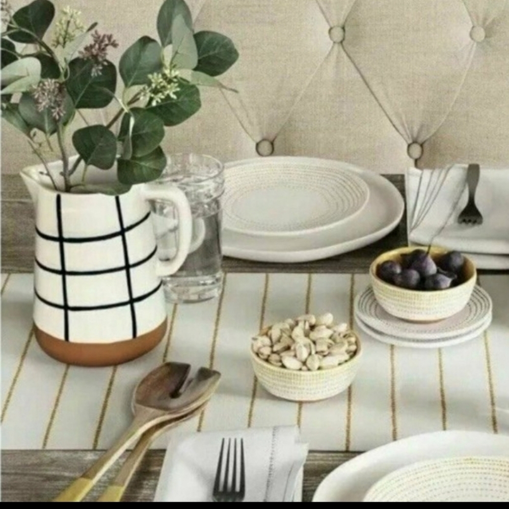 Hearth Hand Magnolia Green Blue Grid Stoneware Terra Cotta Farmhouse 8" Pitcher